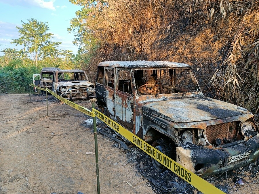 Vehicles that were burned in the aftermath of the Oting killings on December 4. (Morung File Photo)